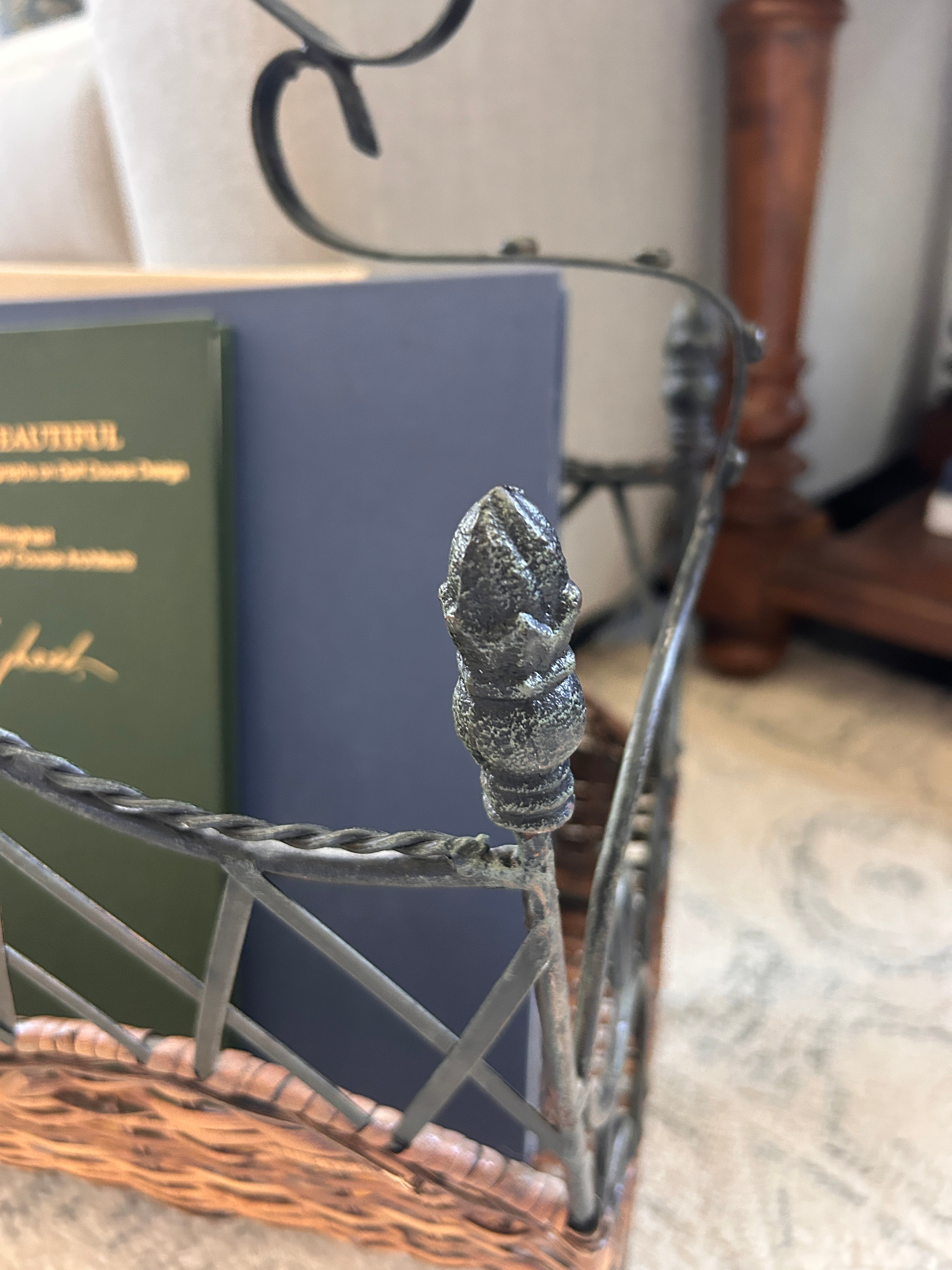 Vintage Metal and Woven Reed Magazine Rack