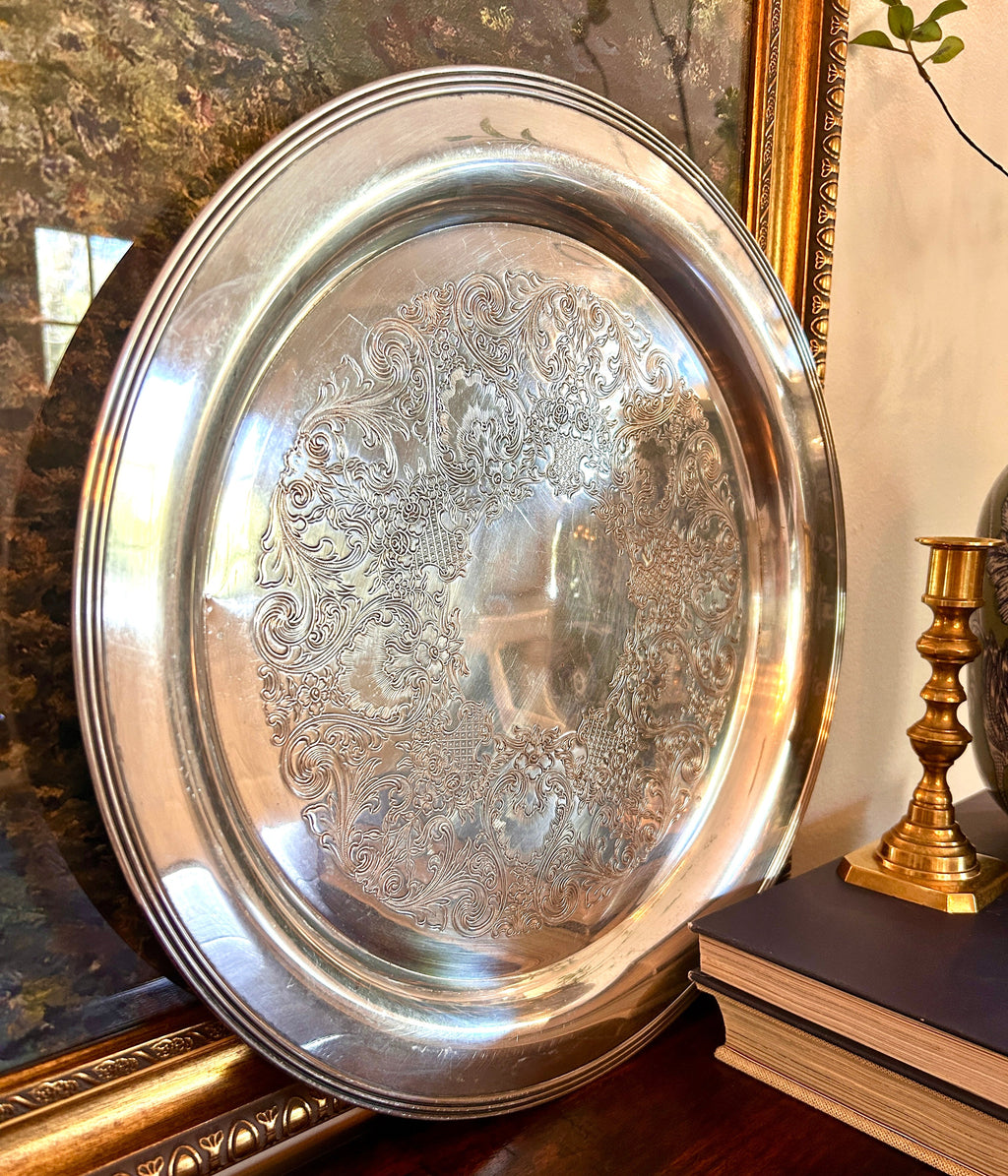 Vintage Engraved Silverplate Serving Tray