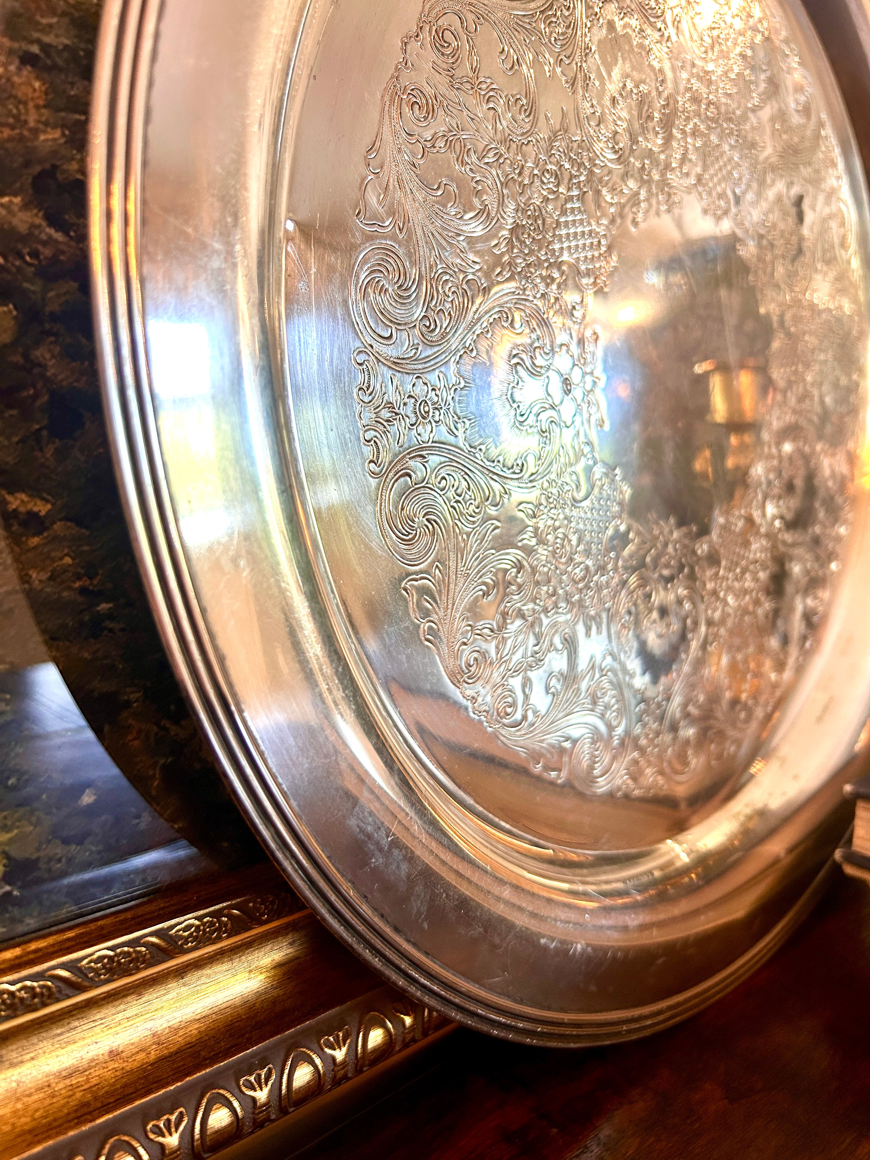 Vintage Engraved Silverplate Serving Tray