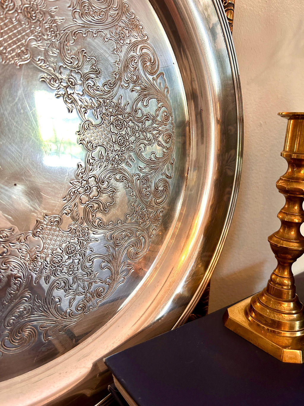 Vintage Engraved Silverplate Serving Tray