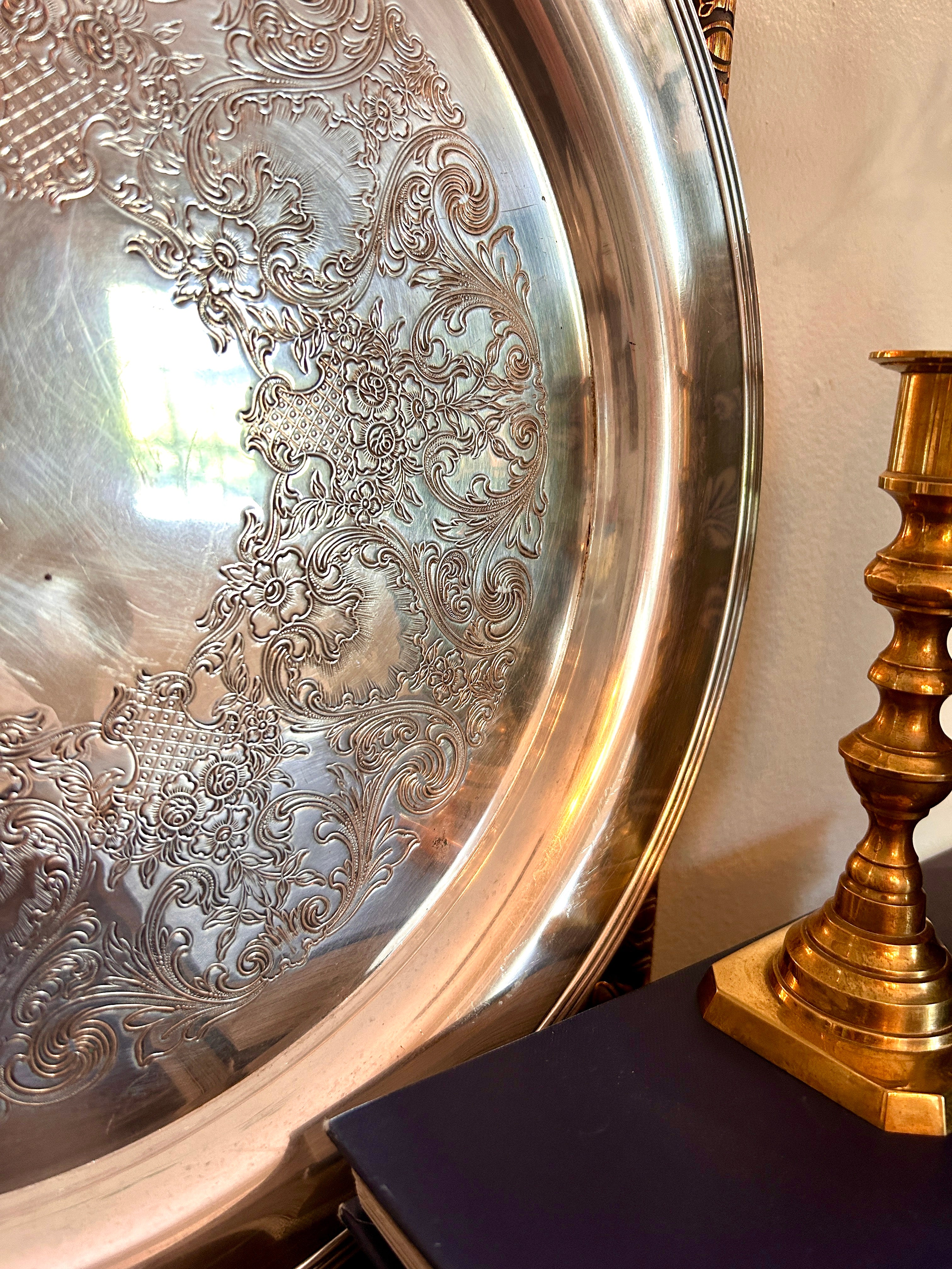 Vintage Engraved Silverplate Serving Tray