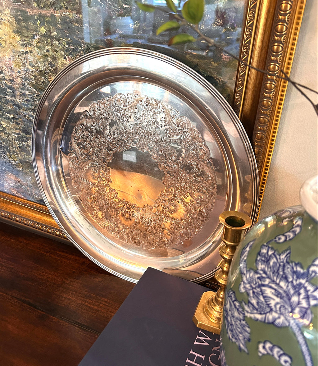Vintage Engraved Silverplate Serving Tray