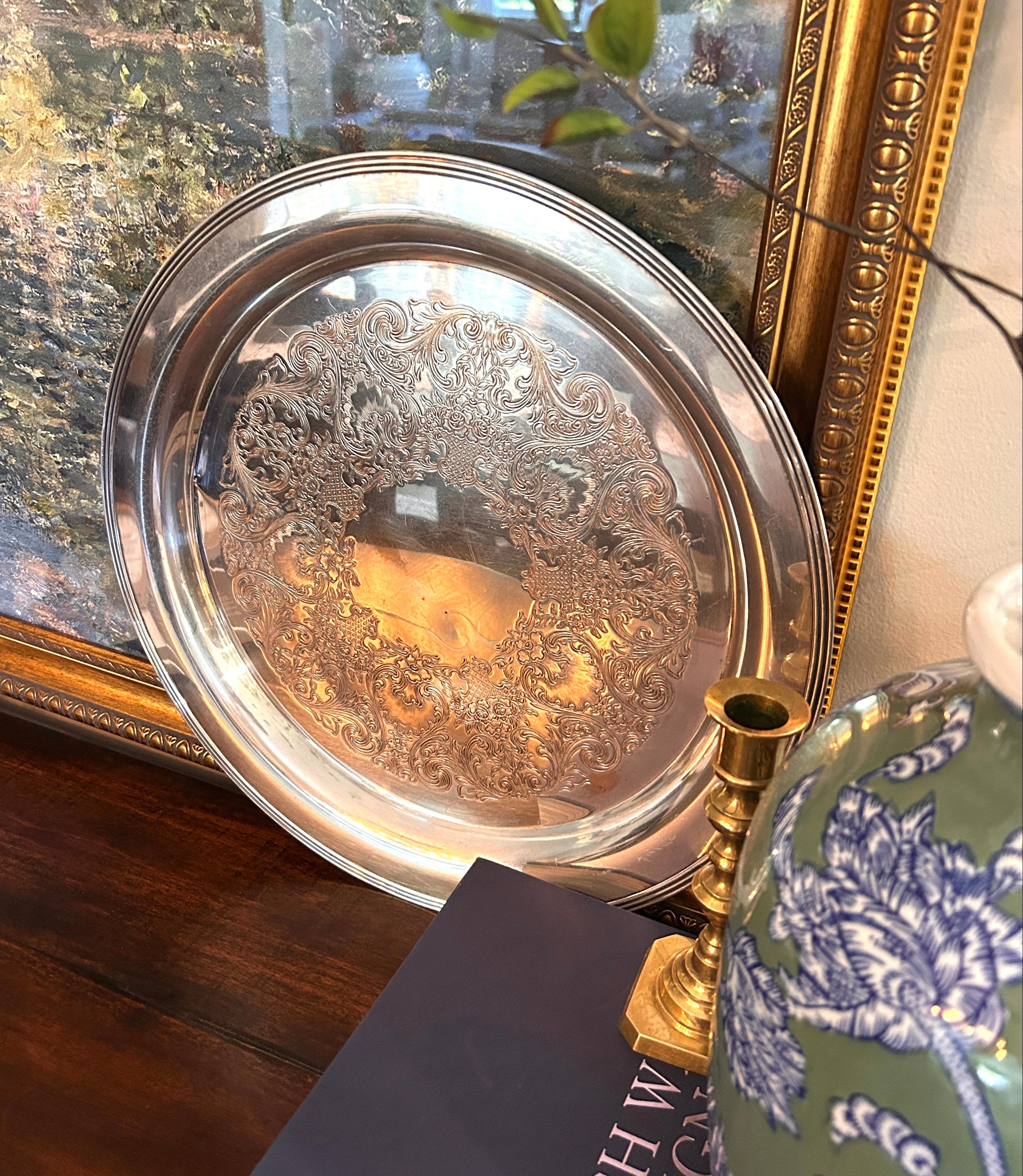 Vintage Engraved Silverplate Serving Tray
