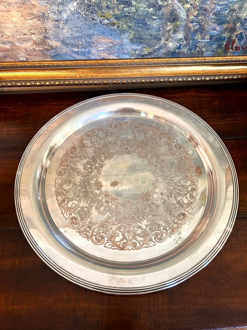 Vintage Engraved Silverplate Serving Tray