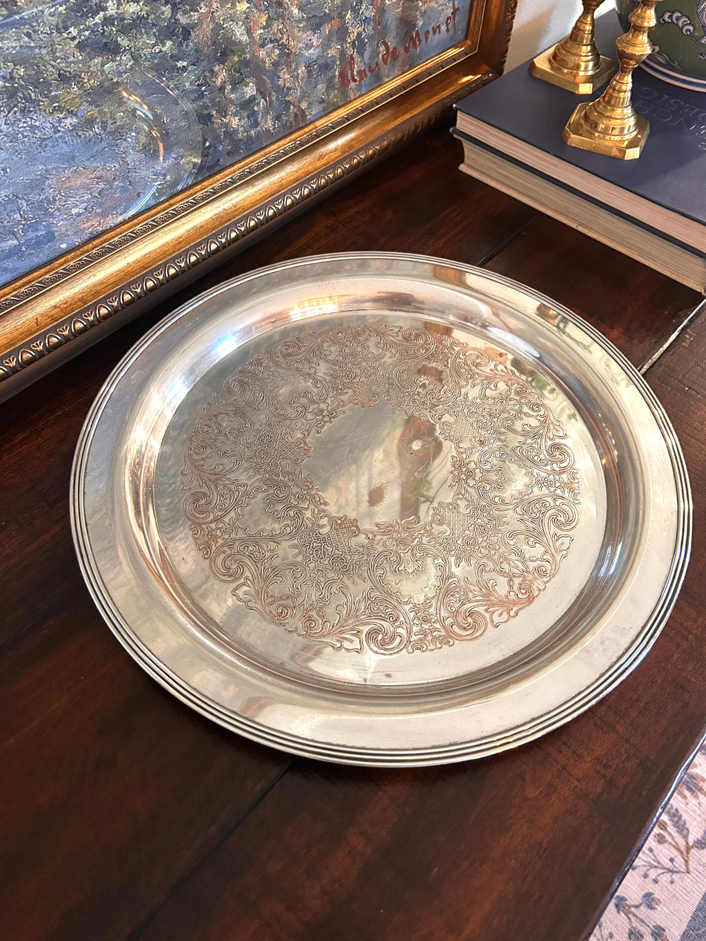 Vintage Engraved Silverplate Serving Tray