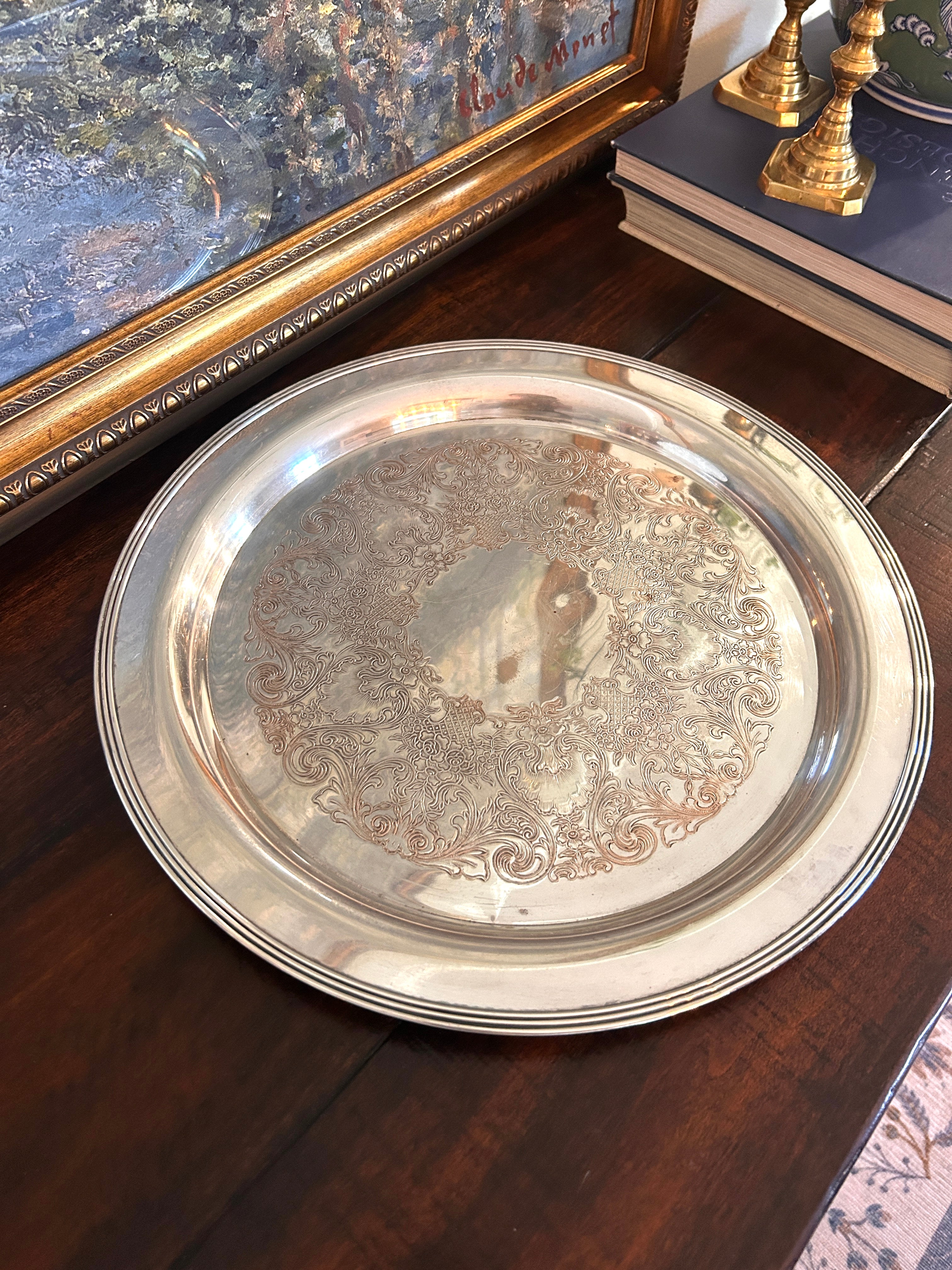 Vintage Large Engraved Silverplate Tray