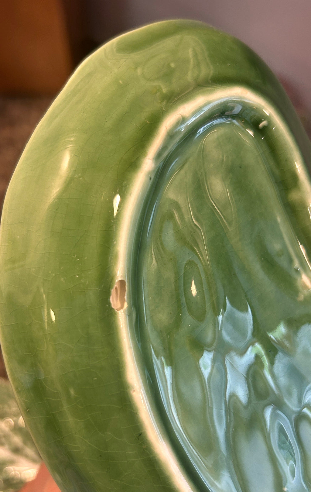 Vintage Majolica Secla Green Crescent Cabbage Plates- Set of 4