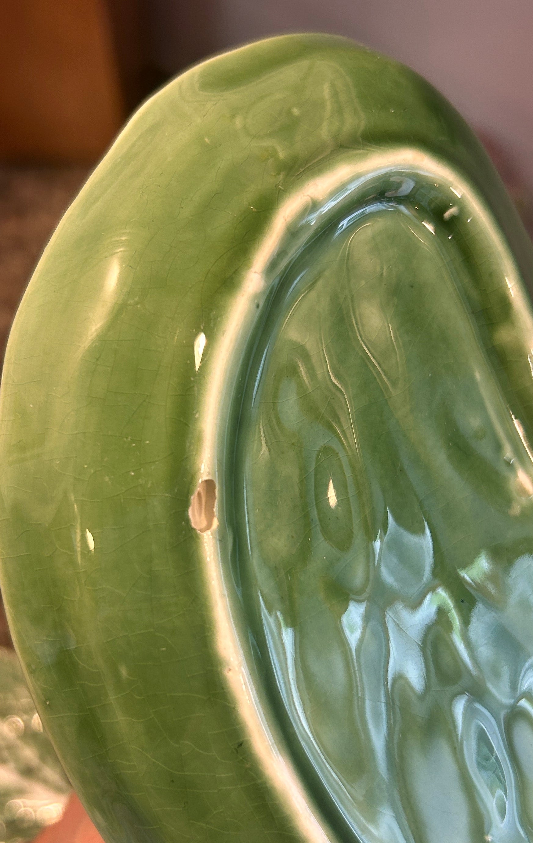 Vintage Majolica Secla Green Crescent Cabbage Plates- Set of 4