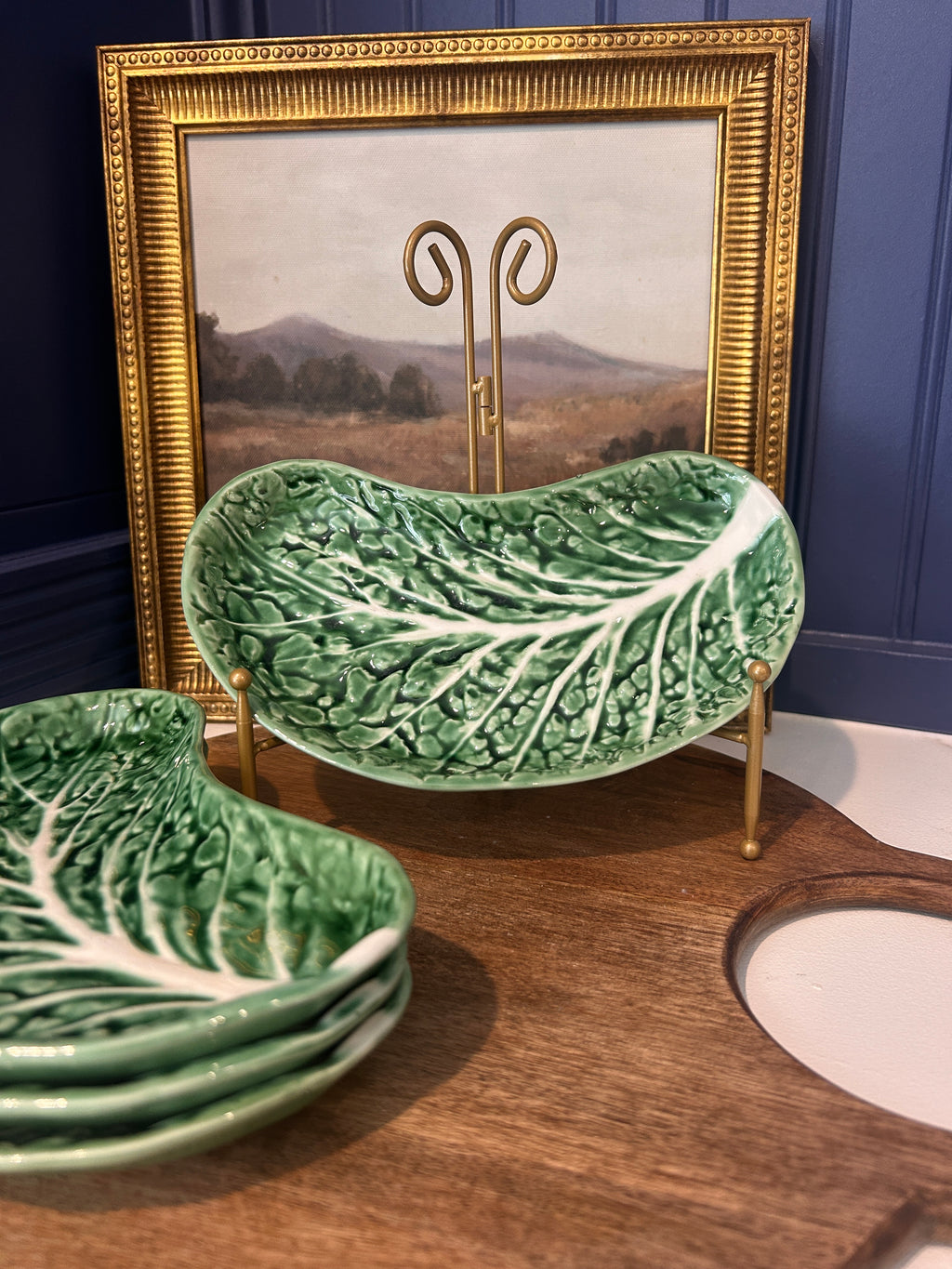 Vintage Majolica Secla Green Crescent Cabbage Plates- Set of 4