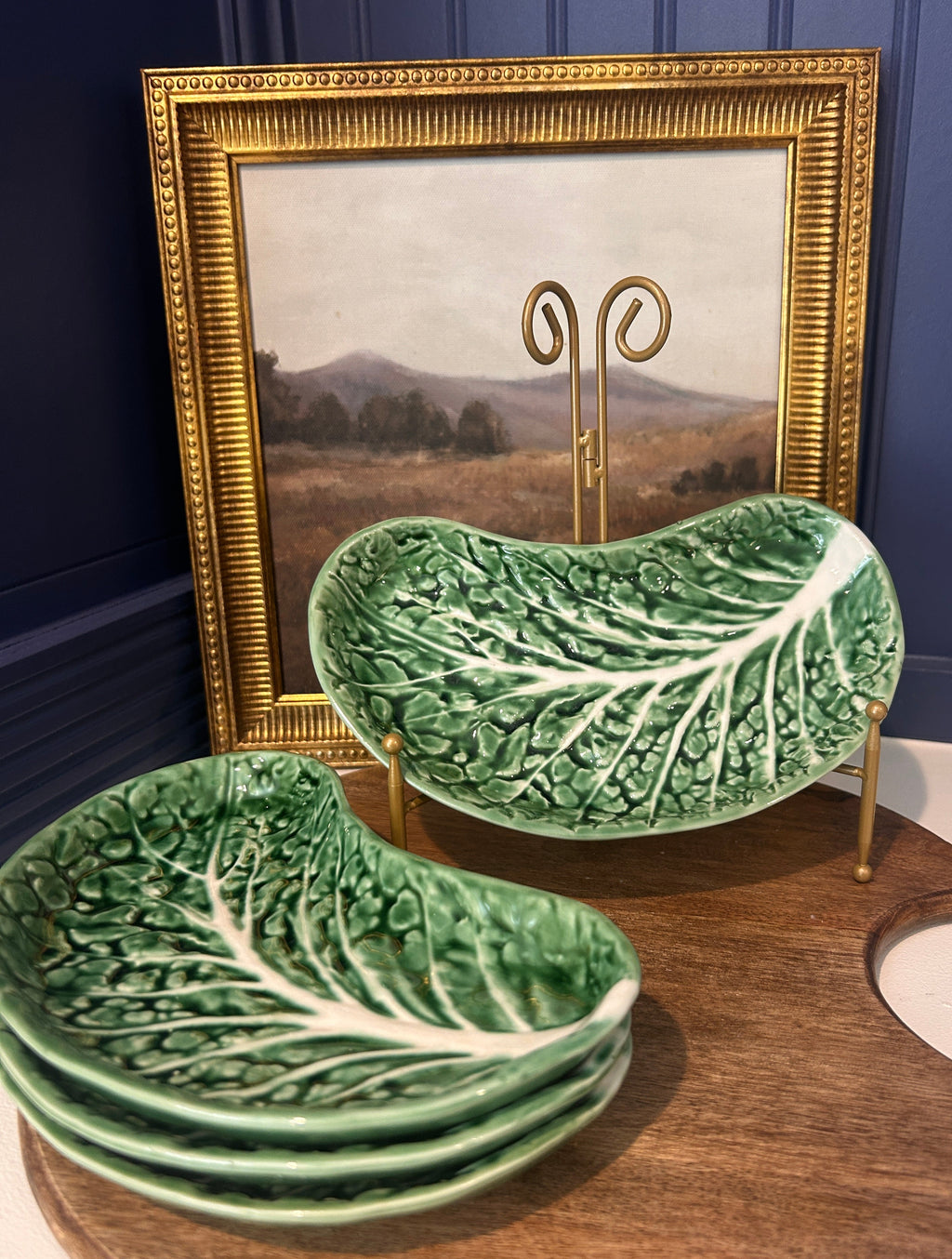 Vintage Majolica Secla Green Crescent Cabbage Plates- Set of 4