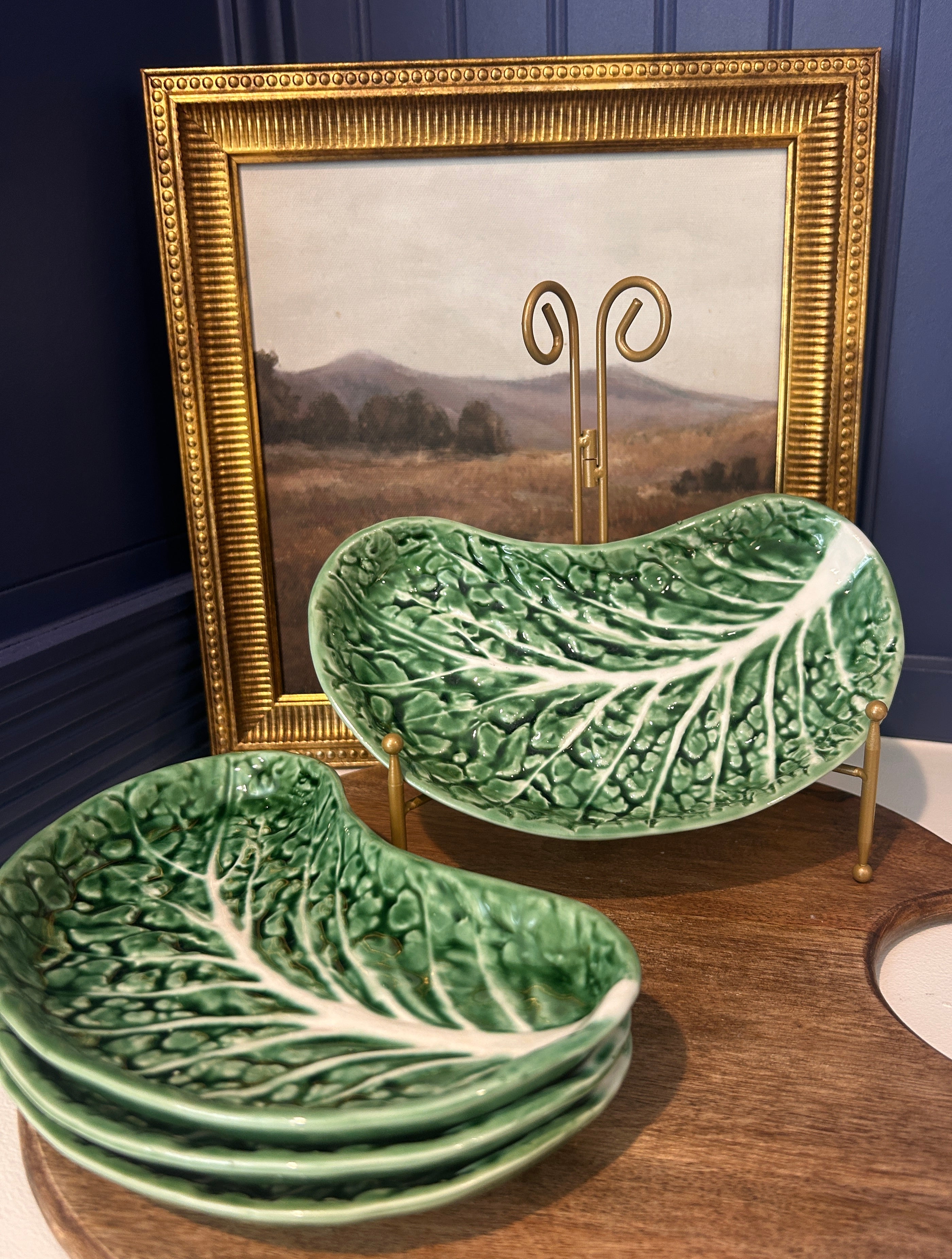 Vintage Majolica Secla Green Crescent Cabbage Plates- Set of 4