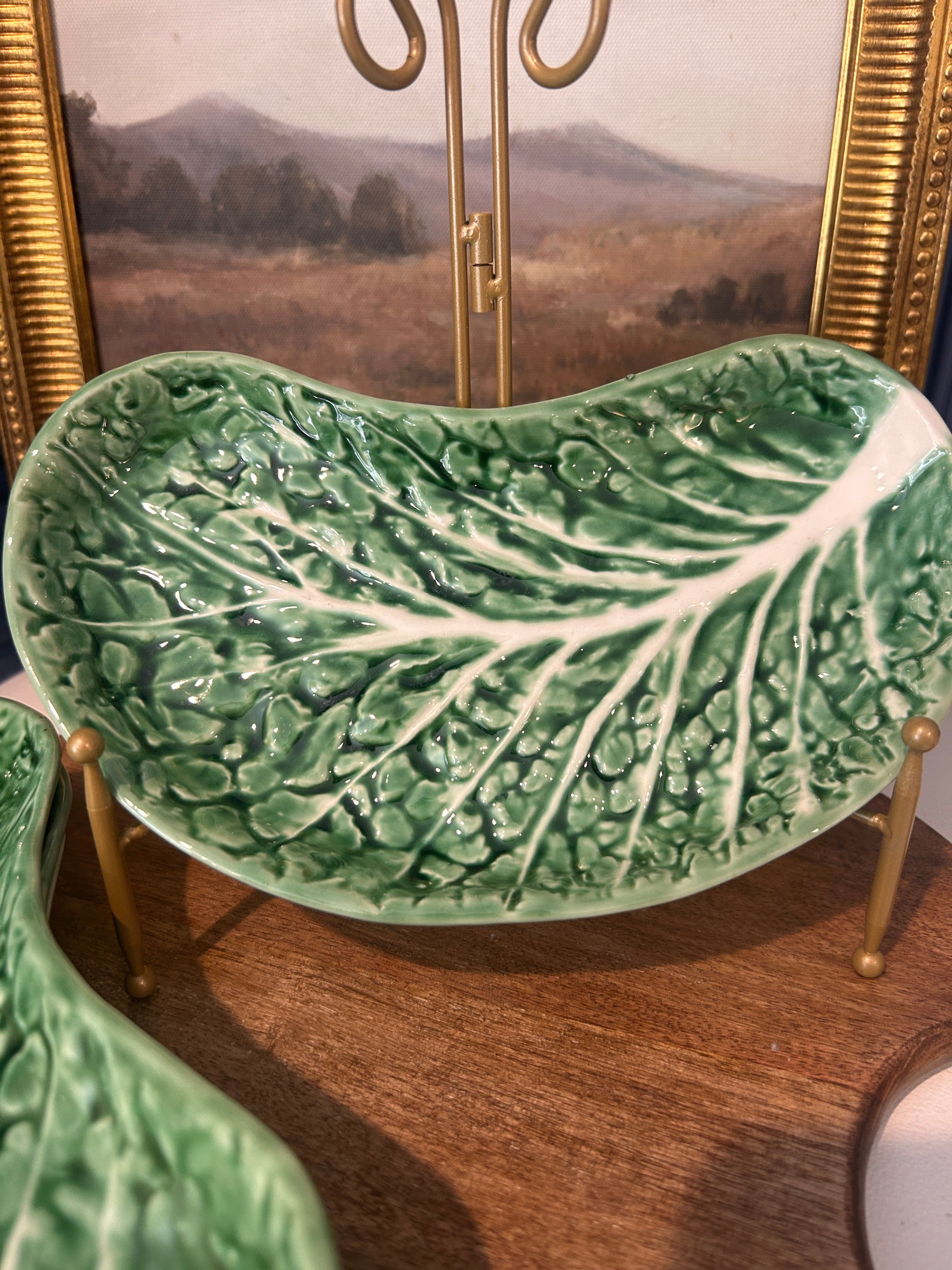 Vintage Majolica Secla Green Crescent Cabbage Plates- Set of 4