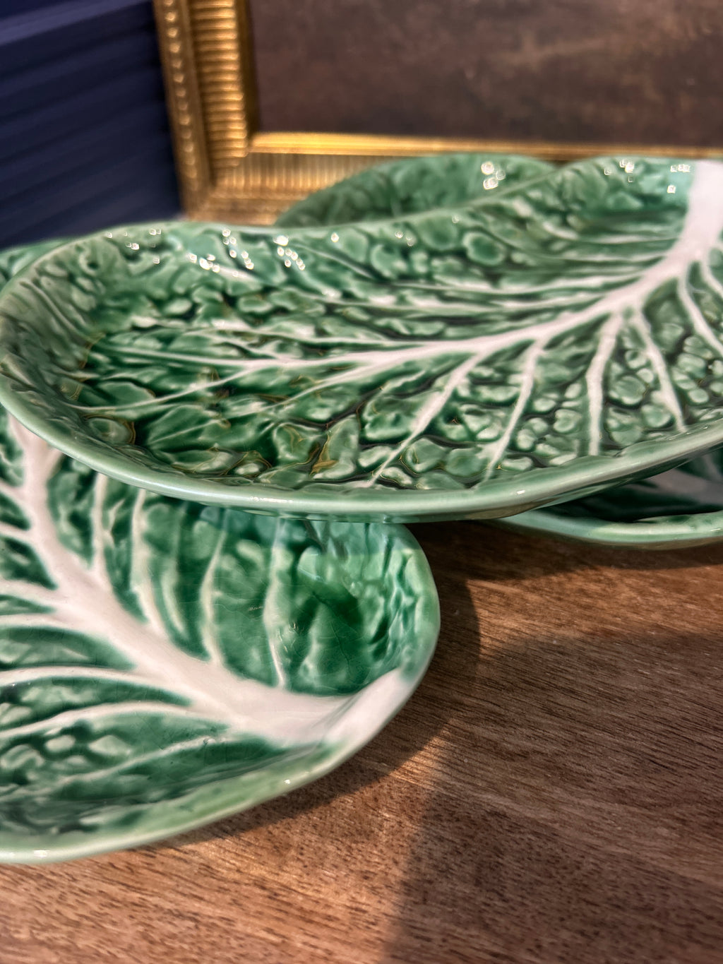 Vintage Majolica Secla Green Crescent Cabbage Plates- Set of 4