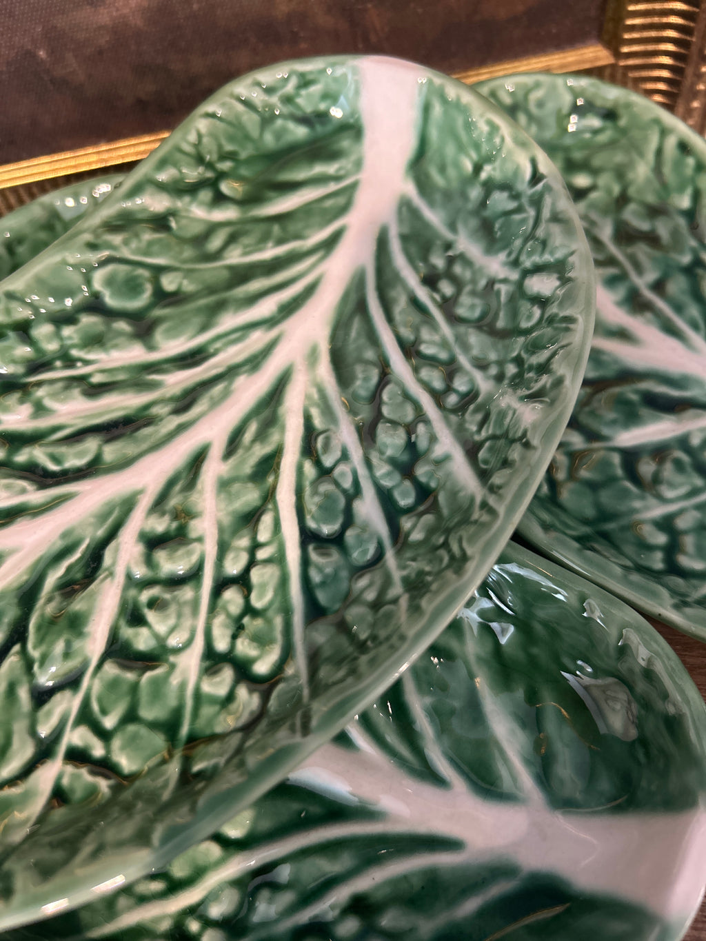 Vintage Majolica Secla Green Crescent Cabbage Plates- Set of 4
