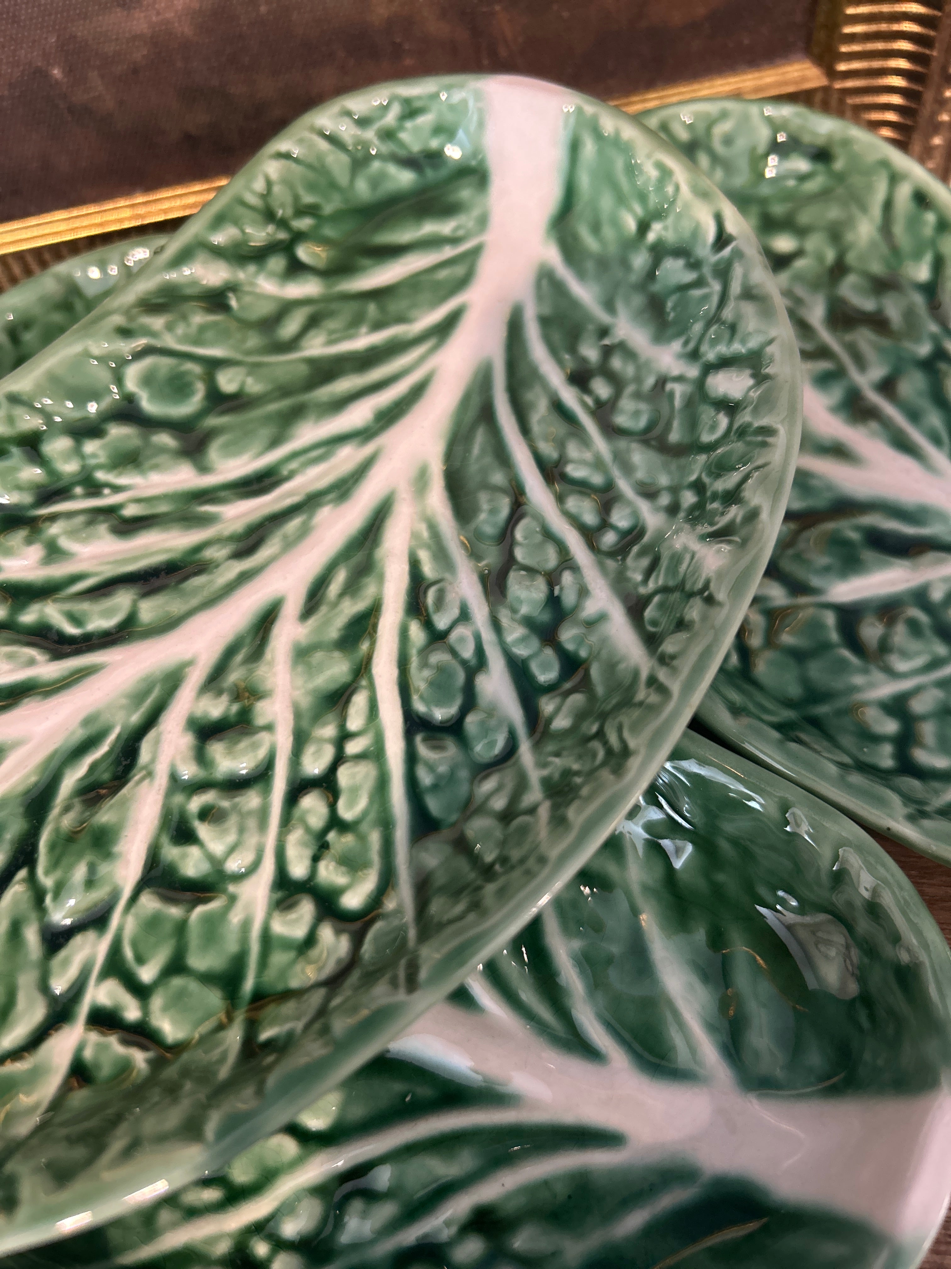 Vintage Majolica Secla Green Crescent Cabbage Plates- Set of 4